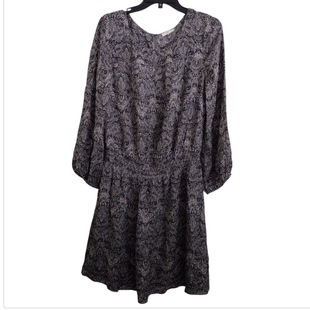Joie Amedeo Elegant Black Grey White Patterned Silk Dress
